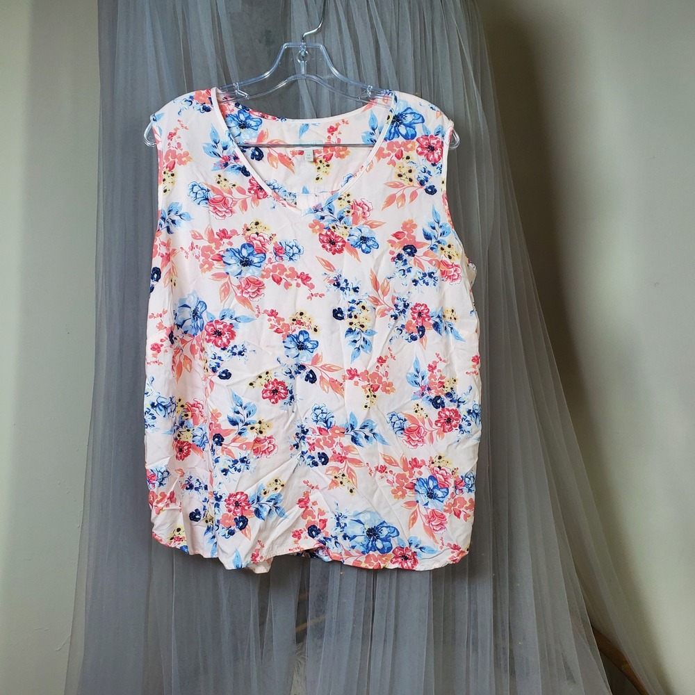 Talbots Floral Whimsical Tank Top Cottagecore Preppy Resortwear‎ Vaca Size 2X